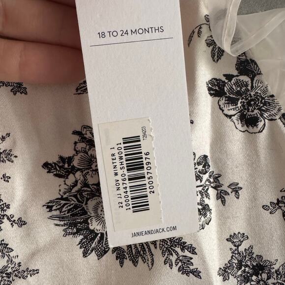 Janie and Jack Black and White Floral Toile Ruffle Dress 18-24 Baby Girl New - Picture 4 of 8